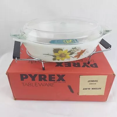 Buy Vintage New Pyrex Autumn Glory Oval Casserole Serving Dish With Stand (H25) • 9.99£