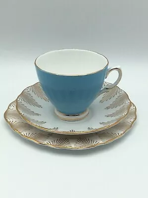 Buy Vintage Rare Colclough/Ridgway Blue And Gold China Trios -Cup Saucer & Tea Plate • 15£