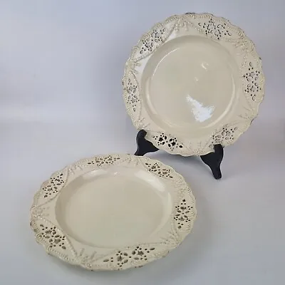 Buy Antique Pair 18th Century Leeds Creamware Plates With Pierced Decoration 25cm • 195£
