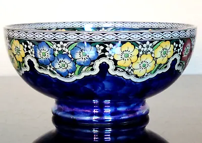Buy Maling Lustreware Large Footed Bowl In 'Wild Flower' Still Blue Pattern No. 6392 • 44.99£