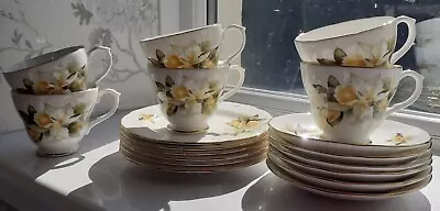Buy Rare Duchess Bone China 6 Trios Yellow & White ORCHID Pattern Cup Saucer Plate • 49.99£