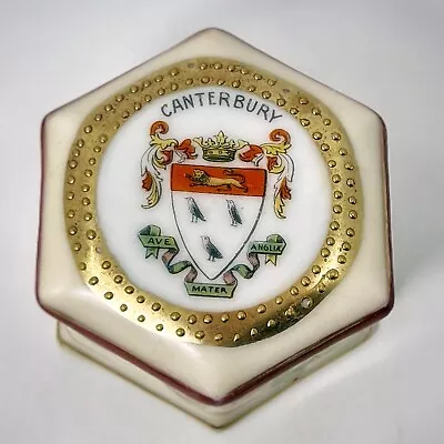 Buy Vintage Alexandra Crested China Hexagonal Lidded Trinket Box - Canterbury Crest • 7£