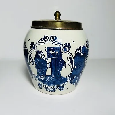 Buy Vtg Antique Delft - Blauw Tobacco Jar With Lid Handpainted Holland Toeback 1750 • 10£