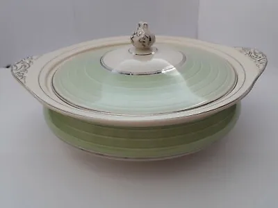 Buy Vintage Soho Pottery Solian Ware Serving Dish Tureen Green/Silver Design. • 8£
