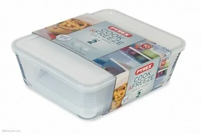 Buy Pyrex 2 Pc 4l 1.5l Cook & Freeze Food Storage Rectangular Glass Dishes With Lid • 19.99£