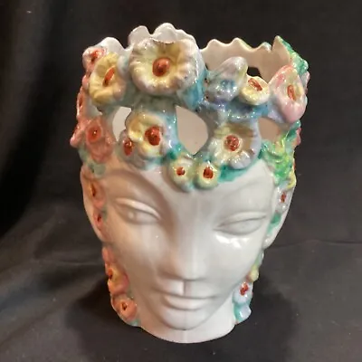 Buy Vintage MCM Italy Pottery Sicilian Moor's Head Vase Sculpture Lady Floral Crown • 141.47£
