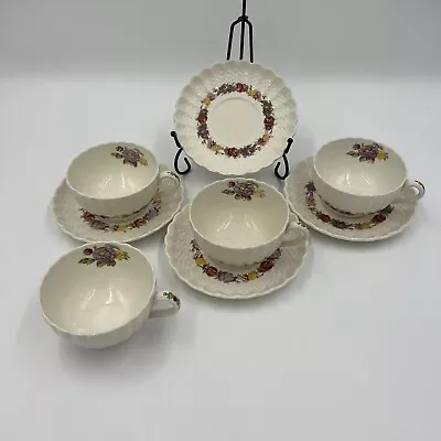 Buy Copeland Spode Rose Briar Set Of (4) Footed Tea Cups And Saucers  (Crazing) • 11.51£