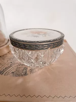 Buy Vintage Vanity Glass Trinket Powder Pot With Embroidered Lid • 9£