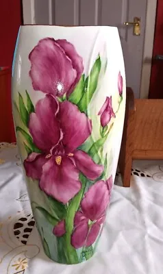 Buy Irises A Hand Painted Original Design By Sheila Wood Vase 31cm High • 35£