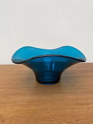 Buy Blue Sowerby Style Glass Bowl. Curved Wavy Edges. 1970s • 8£