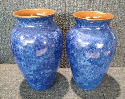 Buy Pair Of Blue Glazed Stoneware Pottery Vases Bourne Denby ? Devon Torquay ? • 12.49£