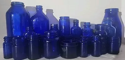 Buy Lot Of 25 Vintage/Antique Cobalt Blue Glass Bottles & Jars Medicinal & Cosmetic • 84.42£