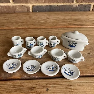 Buy Vintage Miniature White Mini Tea Set Pieces China Porcelain Blue Goose Print • 18.85£