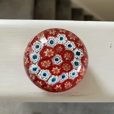 Buy Beautiful Vintage Milliefiori Art Glass Small Paperweight Red White Blue • 7.99£