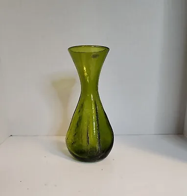 Buy Vtg Rainbow Crackle Olive Green Glass 8 Vase Pinched 4 Sided HandBlown W.Virgina • 33.77£