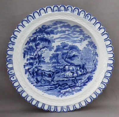 Buy Antique William Adams Ironstone Blue & White Cattle Scenery Dessert Plate 1 1900 • 30£