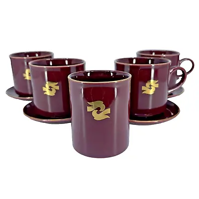 Buy Hornsea Pottery England 4 X Burgundy And Gold Espresso Cup & Saucer Sets + Sugar • 39.20£
