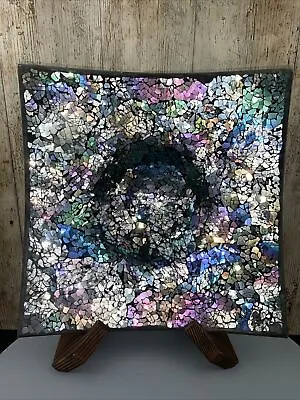 Buy 12”x12” Mosaic Crackle Iridescent 4” Pillar Candle Holder Table Centrepiece • 14£