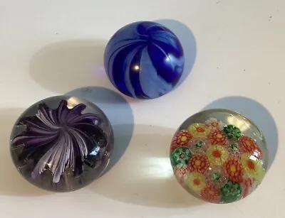 Buy 3 Glass Paperweights Miniatures 1 Small Millefiori 2 Swirls All In Superb Con. • 9£