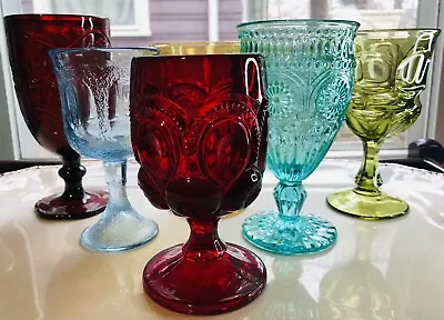 Buy Boho Wedding Water Wine Goblet Gem Color Glasses Curated Fostoria Set Of 6 • 62.97£