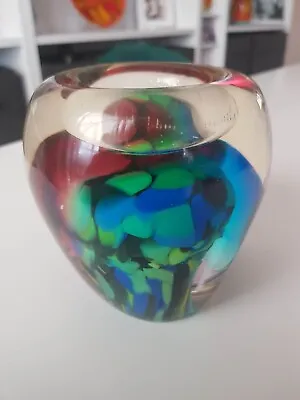 Buy Stunning Art Glass Tealight Candle Holder. Possibly Murano? Vibrant Colours.  • 18£