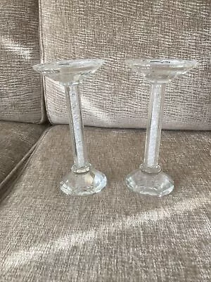Buy Two Glass Candle Pillars With Glass Inset In Stem • 14.99£