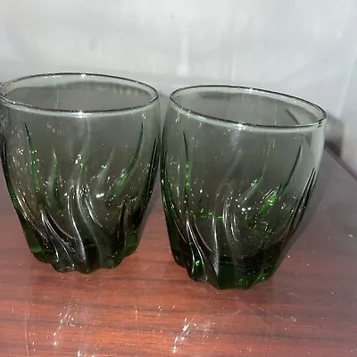 Buy Two Vintage Anchor Hocking Green Swirl Central Park Drinking Glass • 38.56£