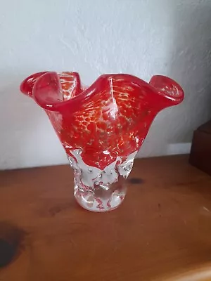 Buy Vintage Italian Heavy Glass Small Ruffle Vase With Textured Base • 8.95£