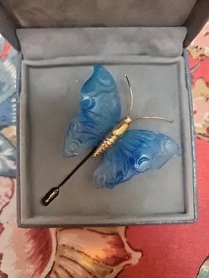 Buy Signed Daum France Blue Butterfly Figurine Pate De Verre Pin Brooch Beautiful  • 184.93£