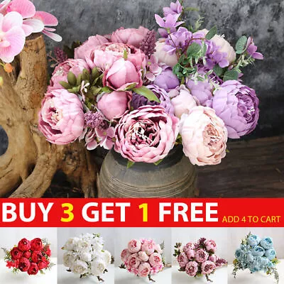 Buy 13 Heads Silk Peony Artificial Fake Flowers Wedding Bouquet Home Party Decor • 6.98£