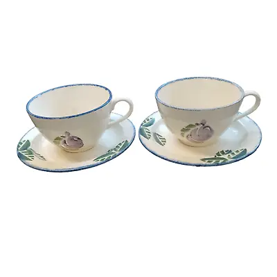 Buy Poole Pottery Dorset Fruits Hand Painted Tea Cups And Saucers X 2 • 15.99£