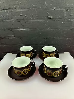Buy 4 X Denby Arabesque Large Breakfast Cups 11 Cm Wide And Saucers Set RARE • 69.99£