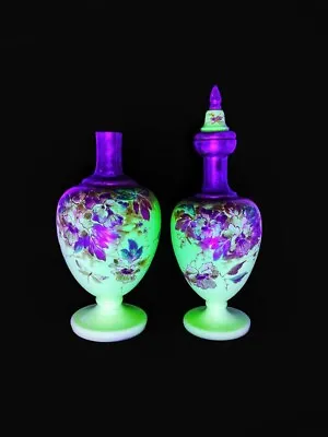 Buy 19th Century Hand Blown Bohemian Harrach Opaline Glass Uranium Vases Art Nouveau • 250£