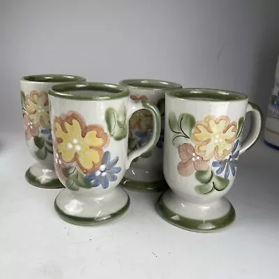 Buy Louisville Stoneware Country Flower Pedestal Coffee Mugs Cups Set Of 4 Vintage • 45.42£