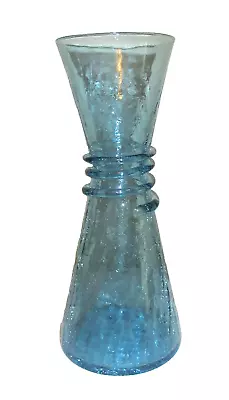 Buy MCM Blenko Crackle Glass Vase Rigoree Coils Blue Tall 11.5  Vintage • 56.65£