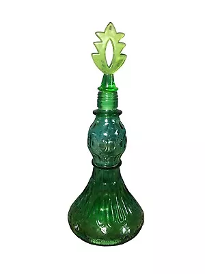 Buy Vintage Empoli Glass Genie Bottle Decanter MCM Green With Stopper Made In Italy • 49.99£