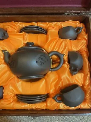 Buy Unused Etched Yixing Zisha Tea Set Purple Clay Pottery Teapot 6 Cups & Saucers • 45£