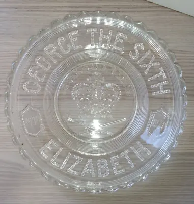 Buy VINTAGE GLASS KING GEORGE VI & QUEEN ELIZABETH 1937 CORONATION PLATE 24.5cmD VGC • 35£