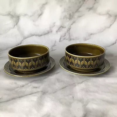 Buy Vintage Hornsea Heirloom Green - 2 Soup/Cereal Bowls With Plates • 19.99£
