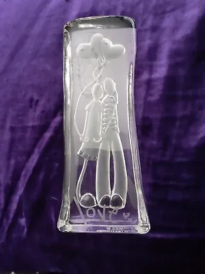 Buy *ONE HEART* 2005 Brand LOVE Crystal Glass Couple Balloons Ornament Sculpture • 7£