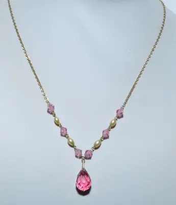 Buy Beautiful Vintage Art Deco Faceted Cranberry Glass Dropper Necklace • 14.99£