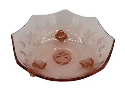 Buy Elegant Vintage Pink Depression Glass Etched Footed Dish Bowl Floral Pattern • 15.26£