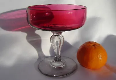 Buy Edwardian Cranberry Bowl Champagne Wine Glass Art Nouveau Era Hollow Stem 1 • 34£