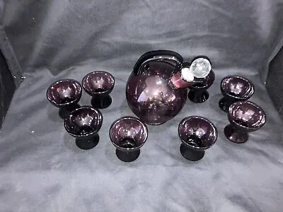 Buy PERFECT Vintage AMETHYST Cambridge  BALL SHAPED  Decanter & 8 Small Cordials !! • 77.94£