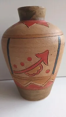 Buy Vase Hand Painted Folk Art Pottery Studio Colourful Ethnic Abstract 17cm Gd Vtg • 24.50£