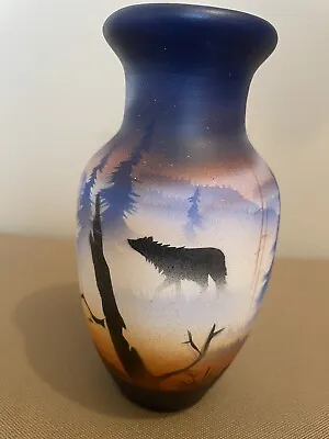 Buy RWA Pottery Vase, 6”, 1999, Bear And Sheep With Mountain Background • 20.86£