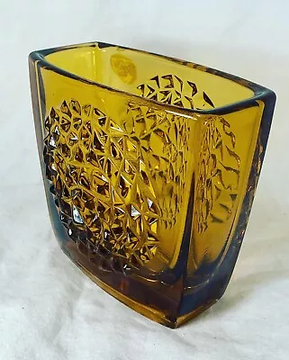 Buy Vtg 1960s SKLO Union Amber Glass Hobnail Vase By Rudolf Jurnikl Czech Republic • 90.09£