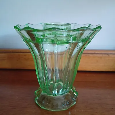 Buy Art Deco Czech Uranium Glass Vase Vaseline Green Glass With Frog 15cm X 14.5cm • 39.95£