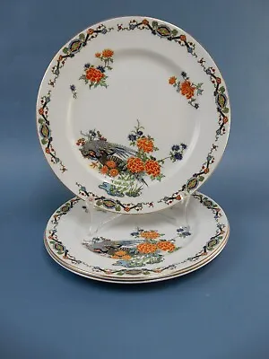 Buy 3 John Maddock And Sons Royal Virterous-1896-1906 -Pheasant Orange Floral Plates • 47.30£
