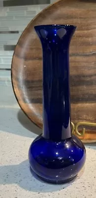 Buy Vintage Cobalt Blue Glass 8” Single Stem Flower Vase! • 17.06£